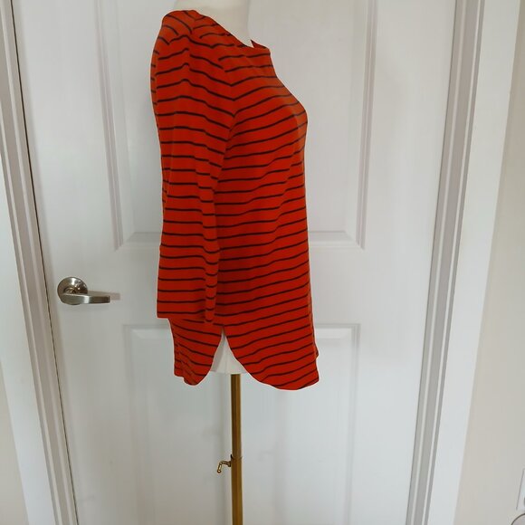 Merona Tunic Top Women’s Size XS Red Black Striped Long Sleeve Back Zip Stretch - Picture 5 of 8